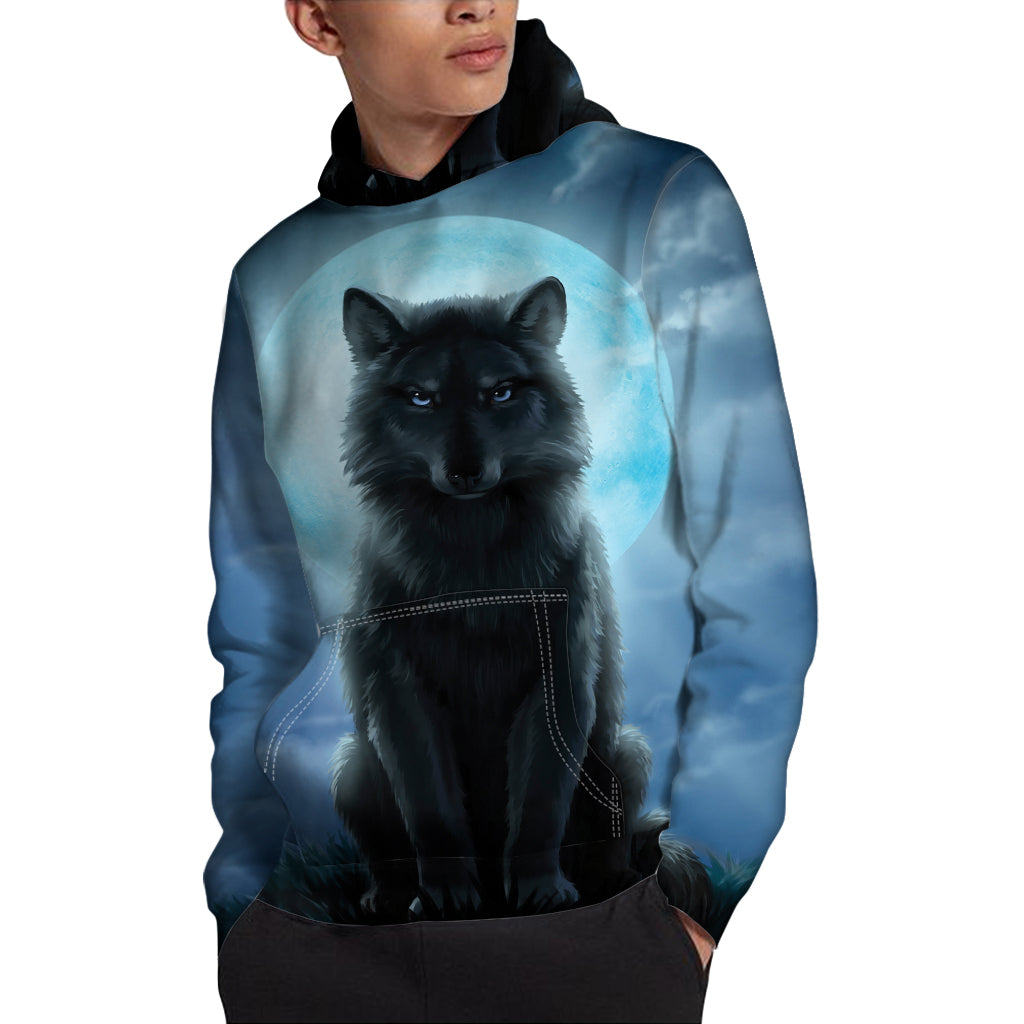 Moonlight Wolf Print Pullover Hoodie