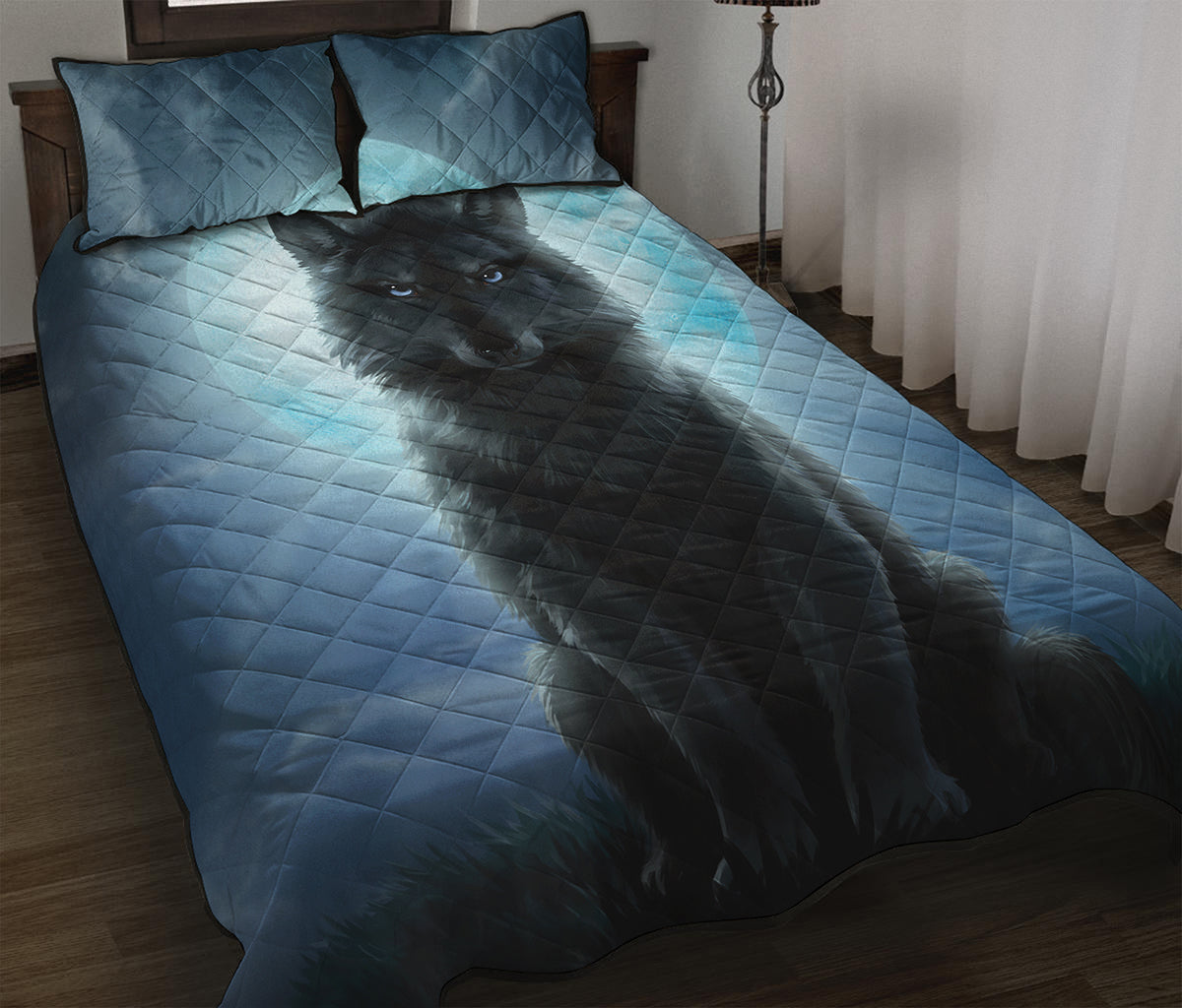 Moonlight Wolf Print Quilt Bed Set
