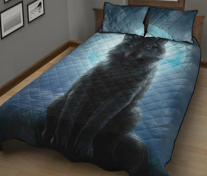Moonlight Wolf Print Quilt Bed Set