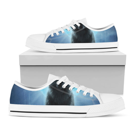 Moonlight Wolf Print White Low Top Shoes