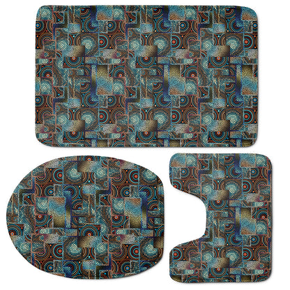 Mosaic Patchwork Pattern Print 3 Piece Bath Mat Set