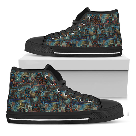 Mosaic Patchwork Pattern Print Black High Top Shoes