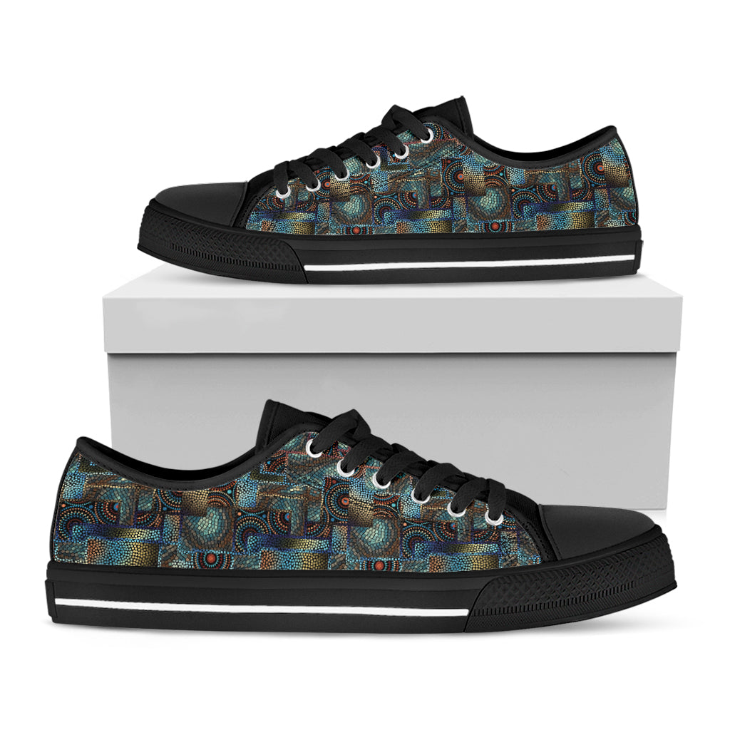 Mosaic Patchwork Pattern Print Black Low Top Shoes