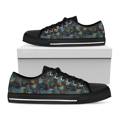 Mosaic Patchwork Pattern Print Black Low Top Shoes