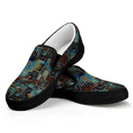 Mosaic Patchwork Pattern Print Black Slip On Shoes