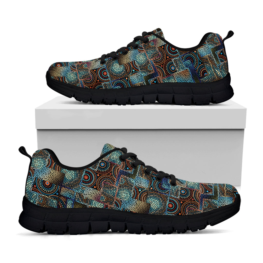 Mosaic Patchwork Pattern Print Black Sneakers
