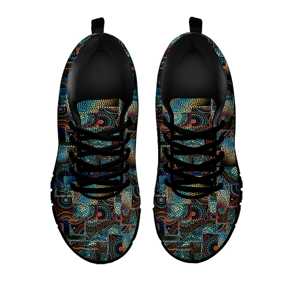 Mosaic Patchwork Pattern Print Black Sneakers