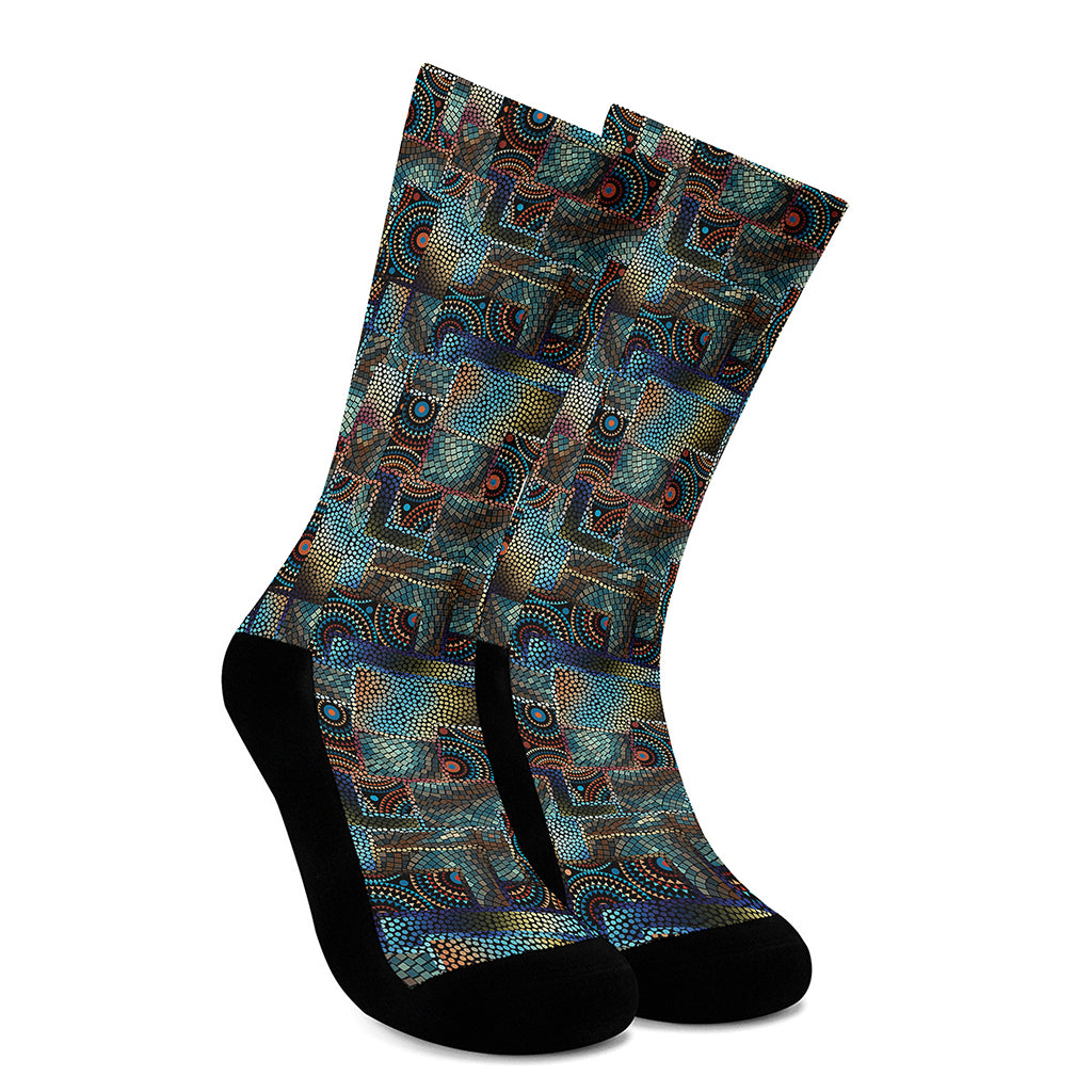 Mosaic Patchwork Pattern Print Crew Socks