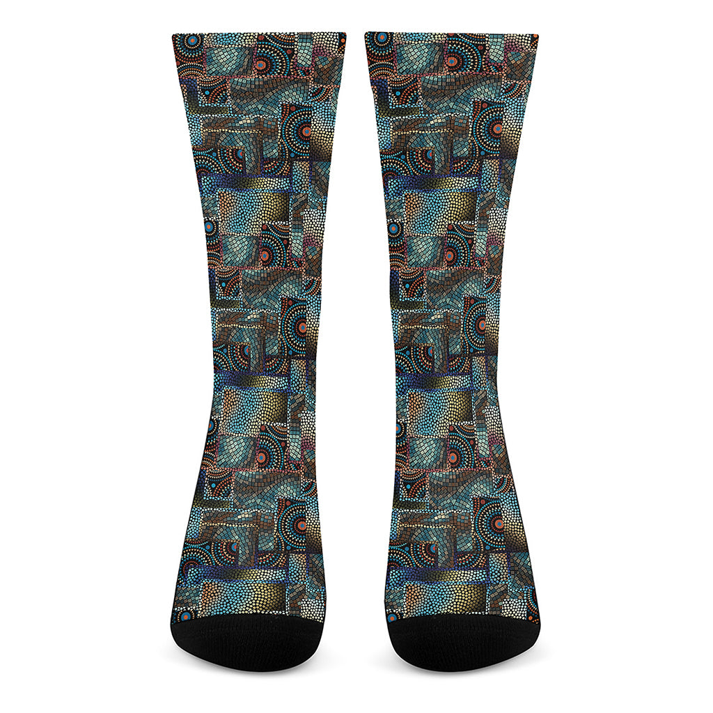 Mosaic Patchwork Pattern Print Crew Socks