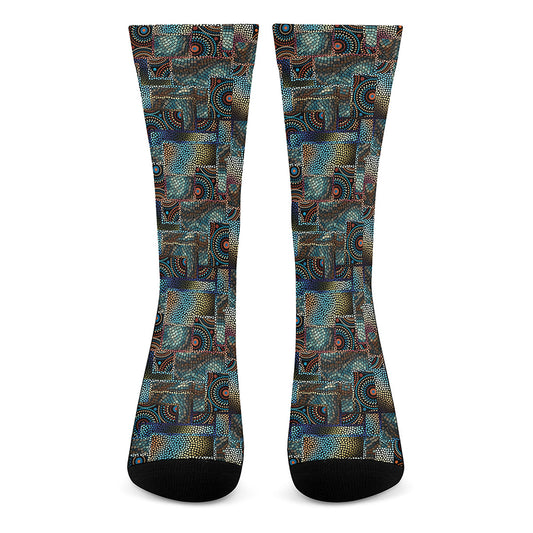 Mosaic Patchwork Pattern Print Crew Socks