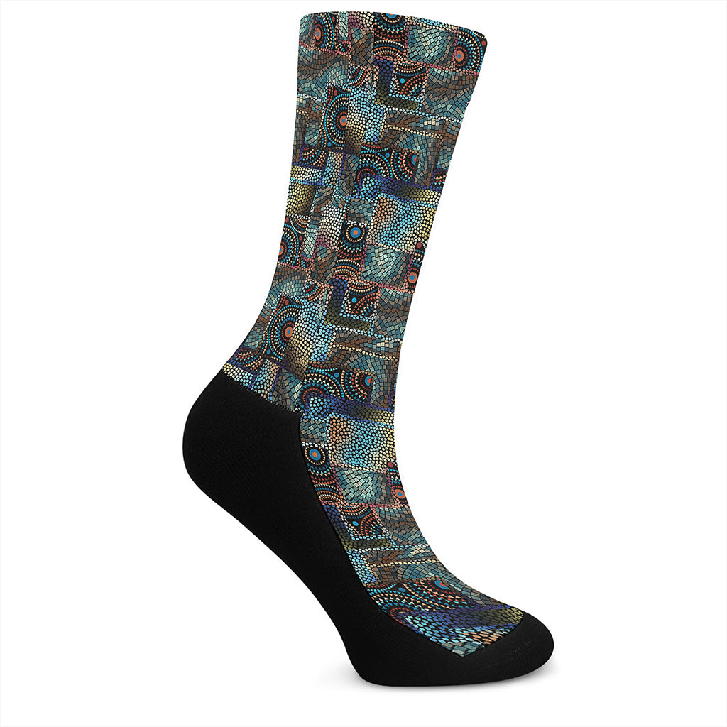 Mosaic Patchwork Pattern Print Crew Socks