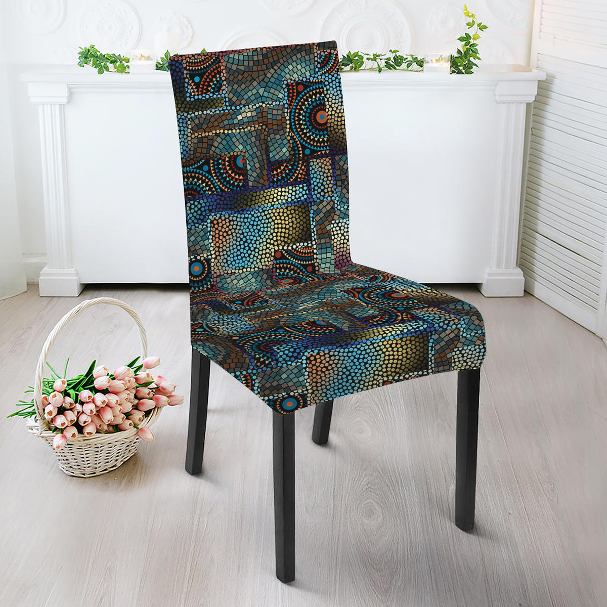Mosaic Patchwork Pattern Print Dining Chair Slipcover