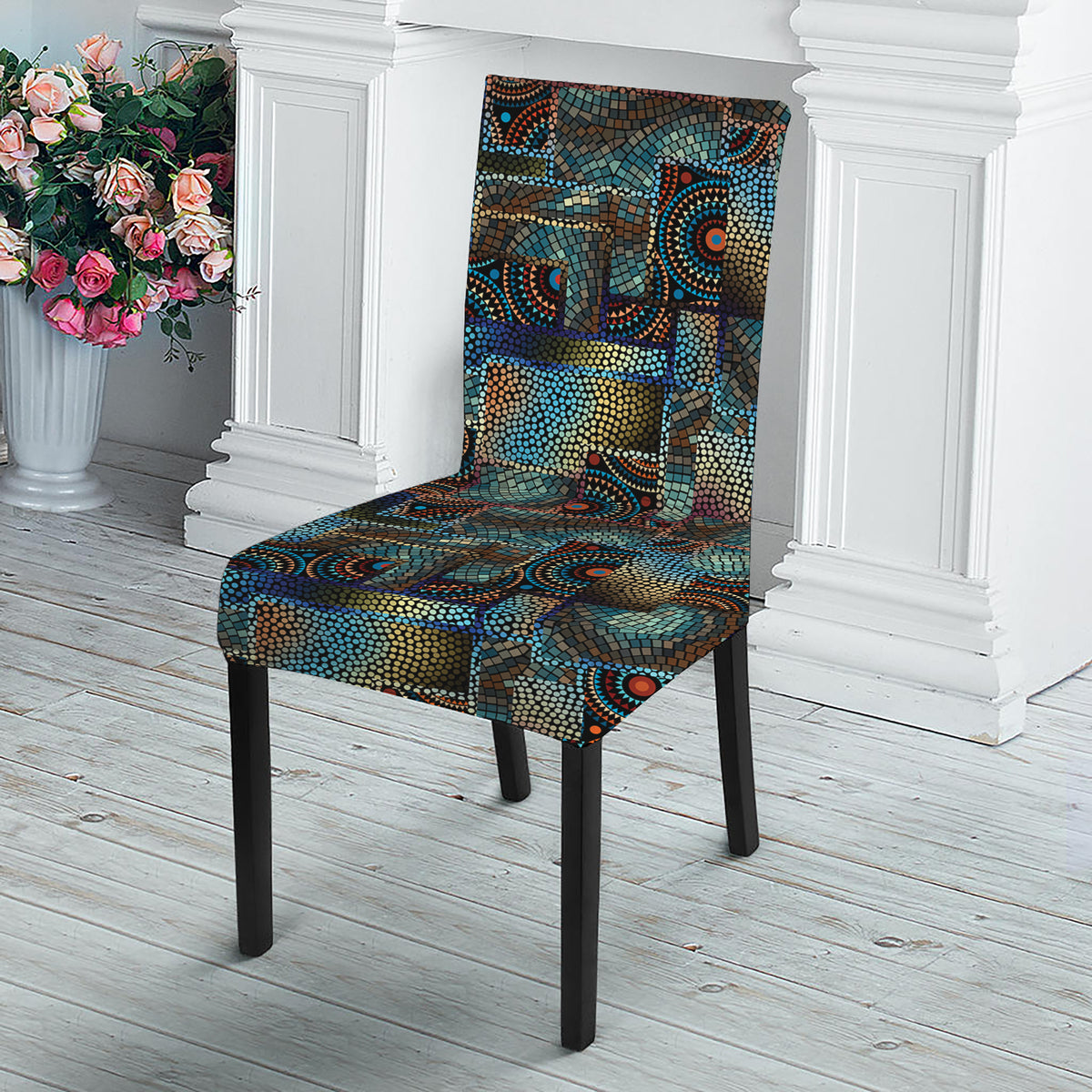 Mosaic Patchwork Pattern Print Dining Chair Slipcover