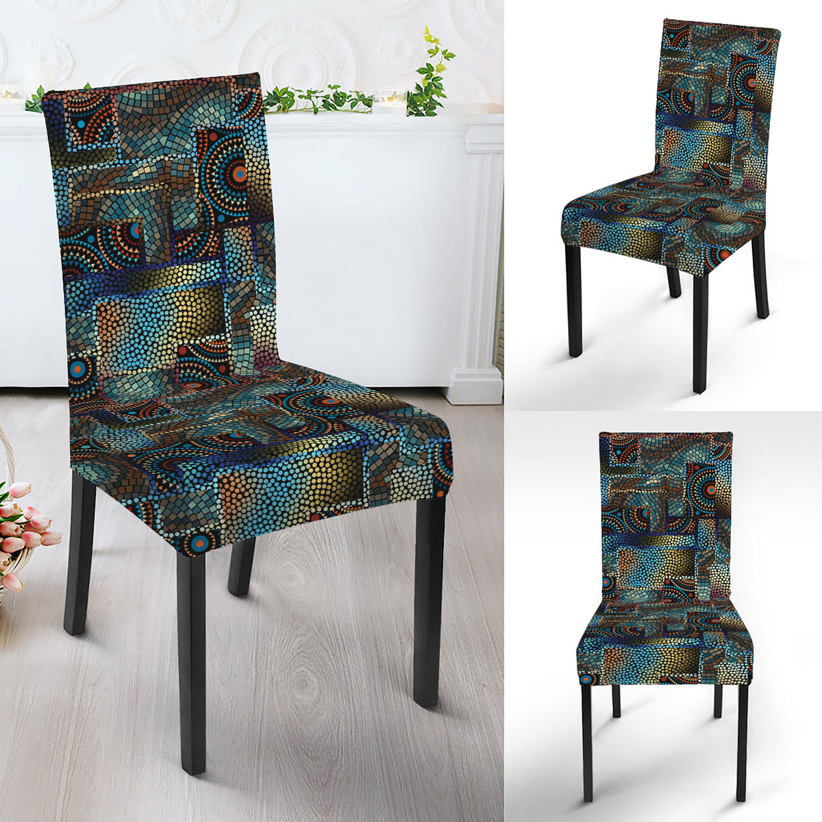 Mosaic Patchwork Pattern Print Dining Chair Slipcover