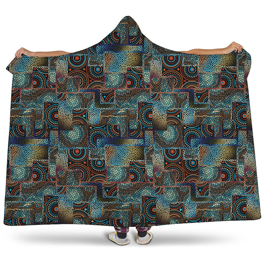 Mosaic Patchwork Pattern Print Hooded Blanket