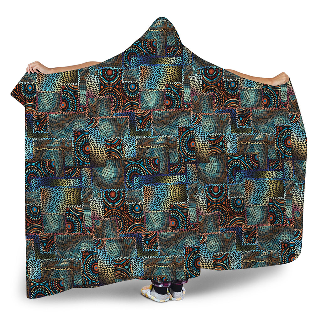 Mosaic Patchwork Pattern Print Hooded Blanket