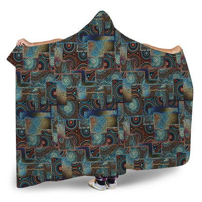 Mosaic Patchwork Pattern Print Hooded Blanket
