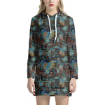 Mosaic Patchwork Pattern Print Hoodie Dress