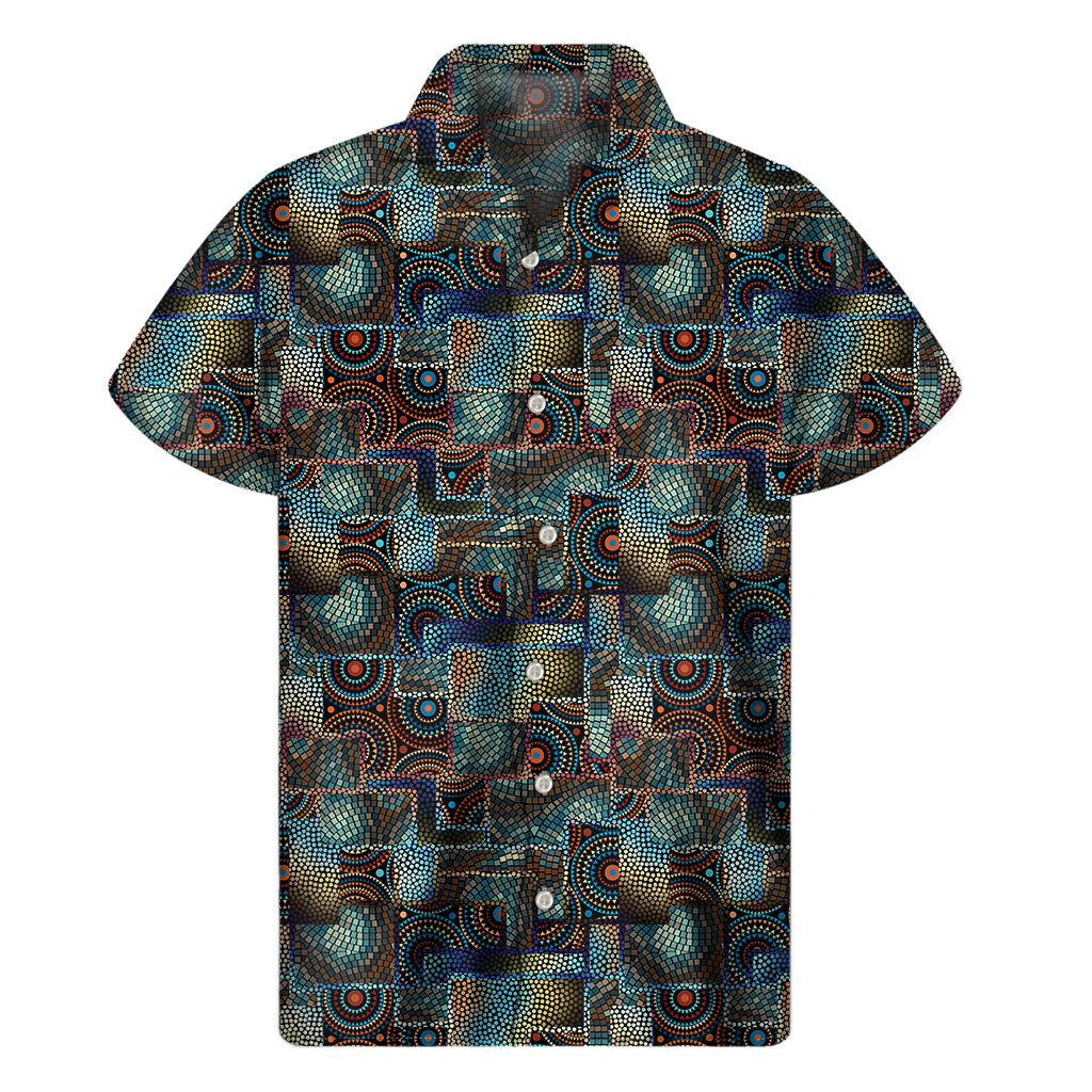 Mosaic Patchwork Pattern Print Men's Short Sleeve Shirt