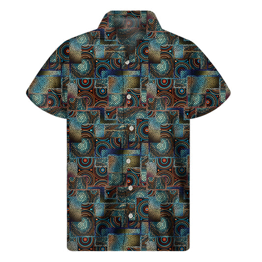Mosaic Patchwork Pattern Print Men's Short Sleeve Shirt