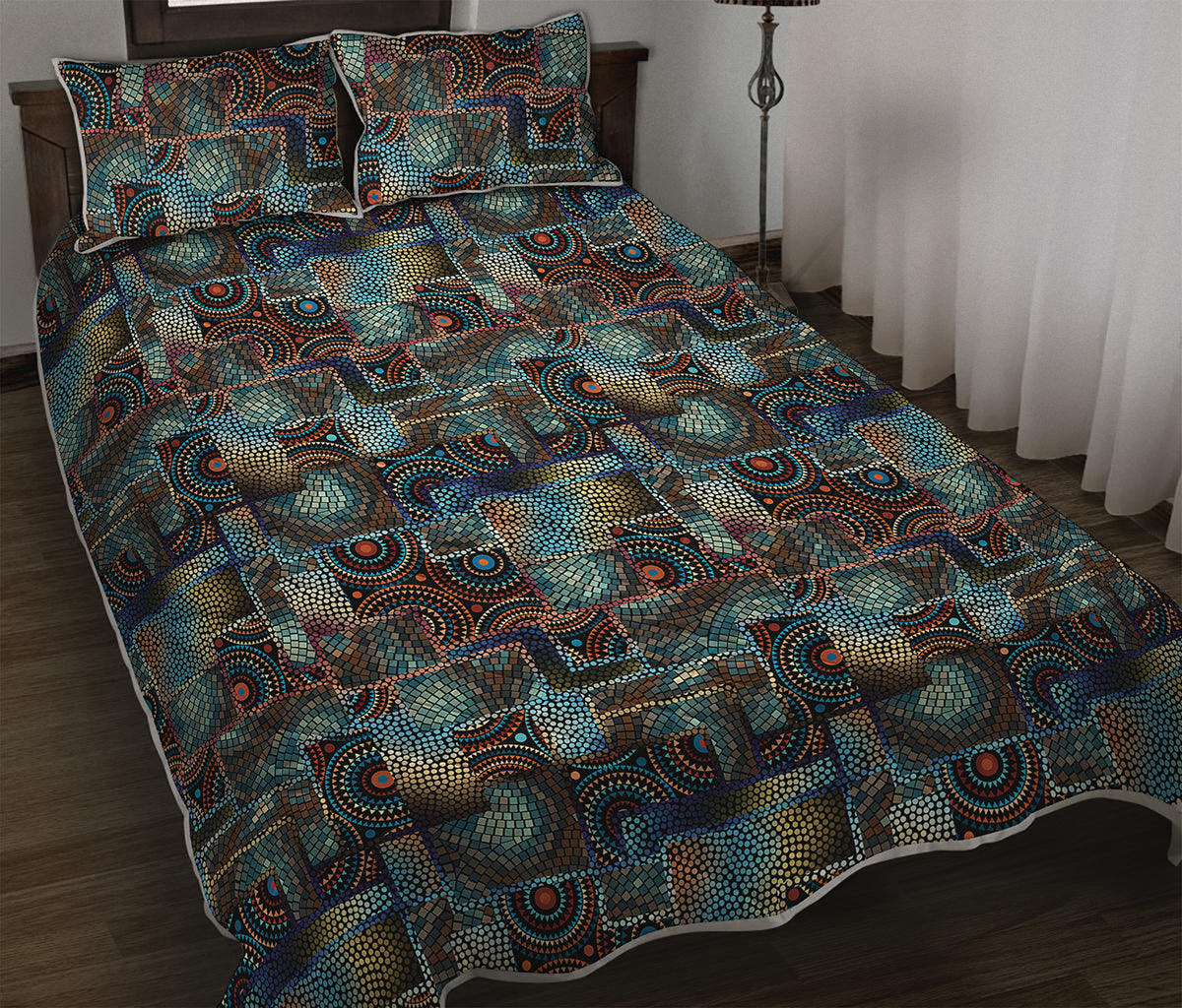 Mosaic Patchwork Pattern Print Quilt Bed Set