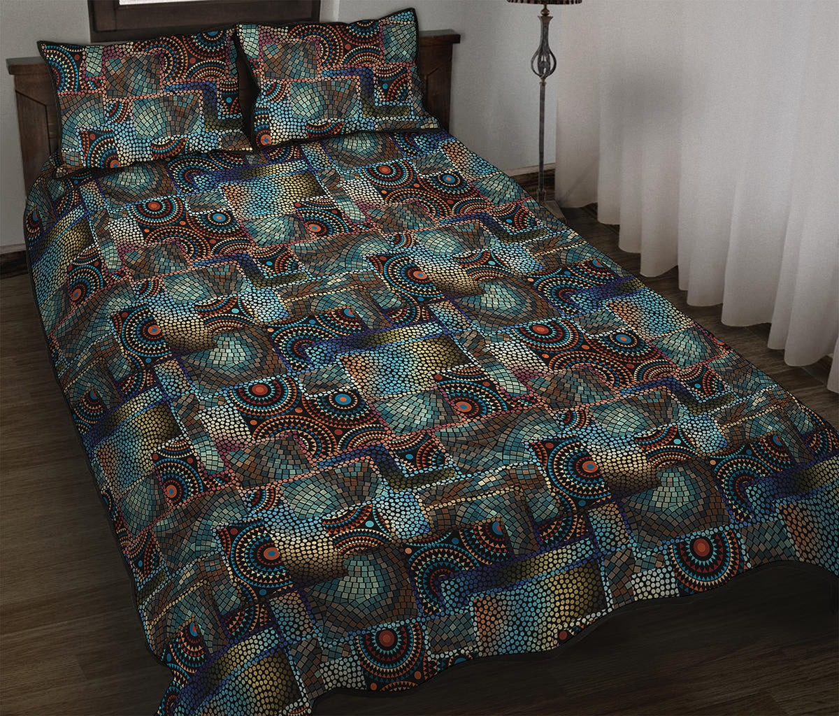 Mosaic Patchwork Pattern Print Quilt Bed Set
