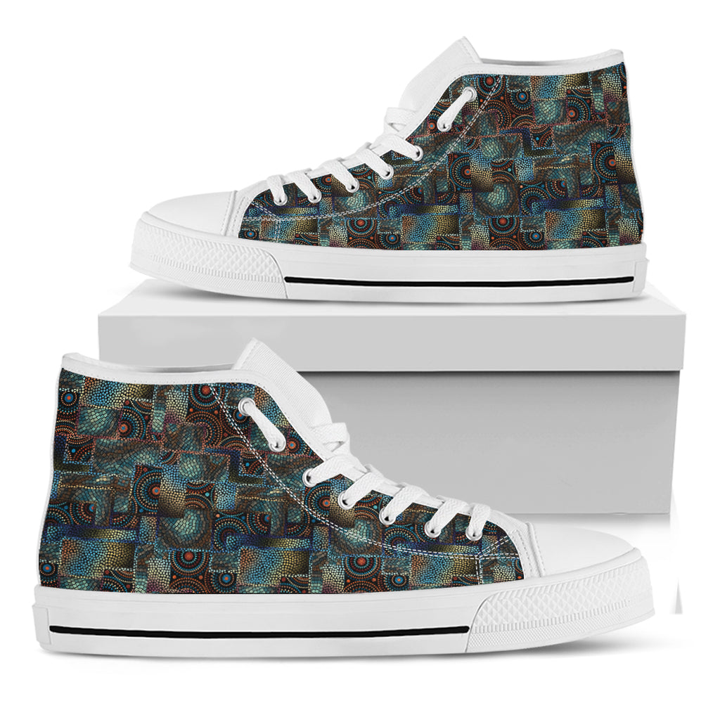 Mosaic Patchwork Pattern Print White High Top Shoes