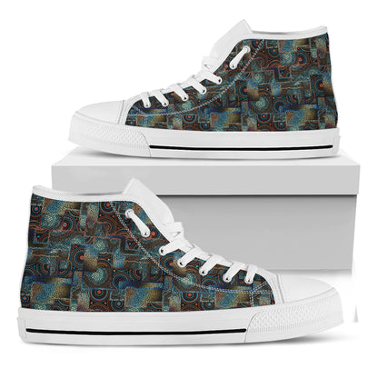 Mosaic Patchwork Pattern Print White High Top Shoes