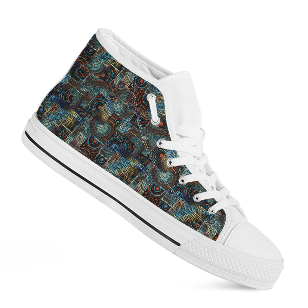 Mosaic Patchwork Pattern Print White High Top Shoes