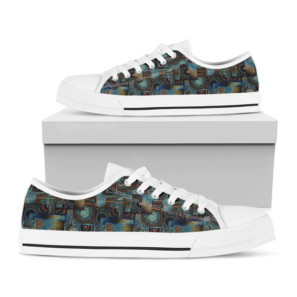 Mosaic Patchwork Pattern Print White Low Top Shoes