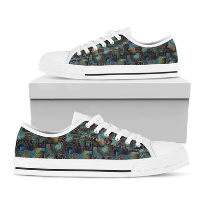 Mosaic Patchwork Pattern Print White Low Top Shoes