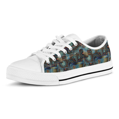 Mosaic Patchwork Pattern Print White Low Top Shoes
