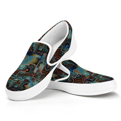 Mosaic Patchwork Pattern Print White Slip On Shoes