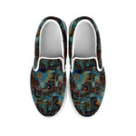 Mosaic Patchwork Pattern Print White Slip On Shoes