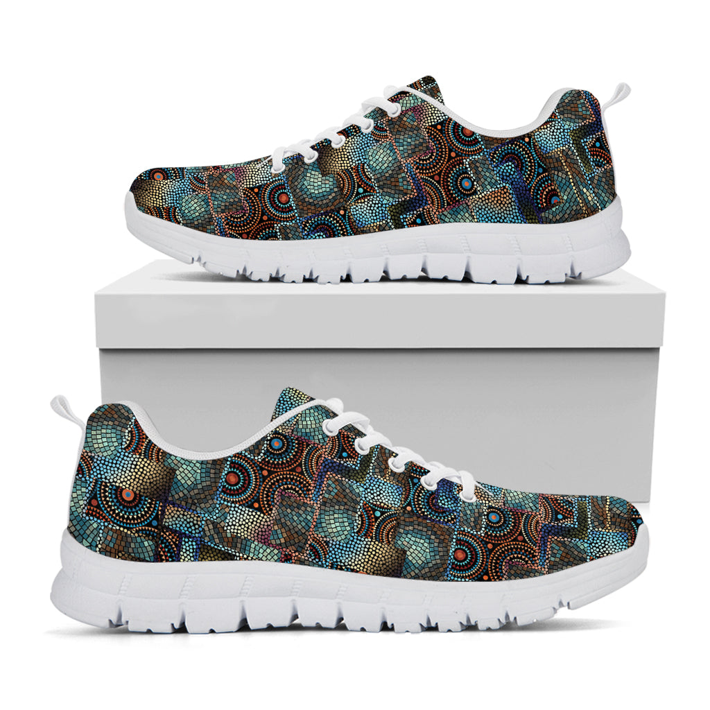 Mosaic Patchwork Pattern Print White Sneakers
