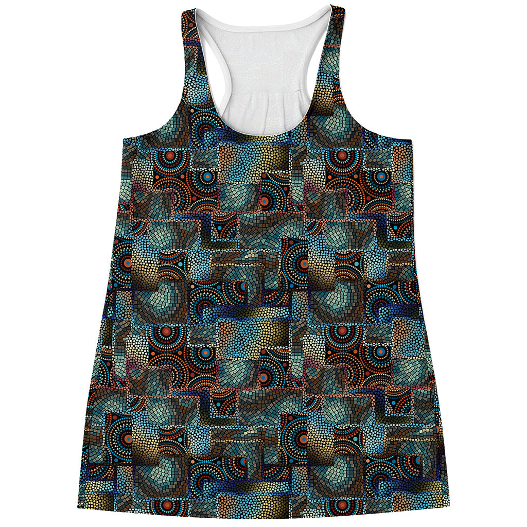 Mosaic Patchwork Pattern Print Women's Racerback Tank Top