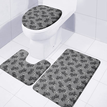Motorcycle And Angel Pattern Print 3 Piece Bath Mat Set