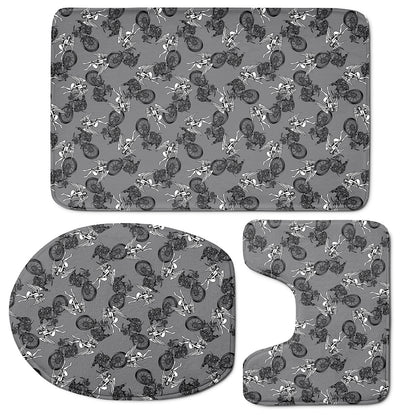Motorcycle And Angel Pattern Print 3 Piece Bath Mat Set