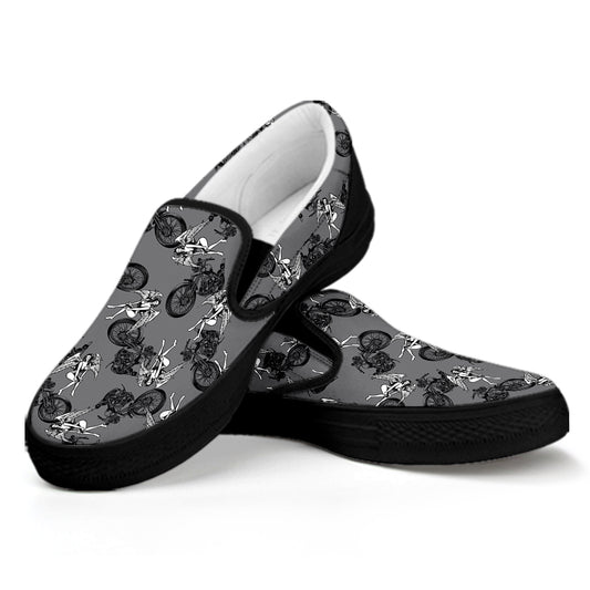 Motorcycle And Angel Pattern Print Black Slip On Shoes