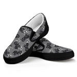 Motorcycle And Angel Pattern Print Black Slip On Shoes