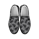 Motorcycle And Angel Pattern Print Black Slip On Shoes