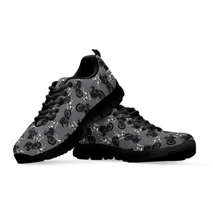 Motorcycle And Angel Pattern Print Black Sneakers