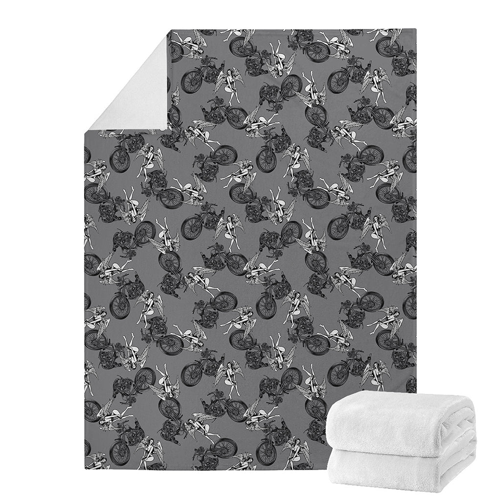 Motorcycle And Angel Pattern Print Blanket