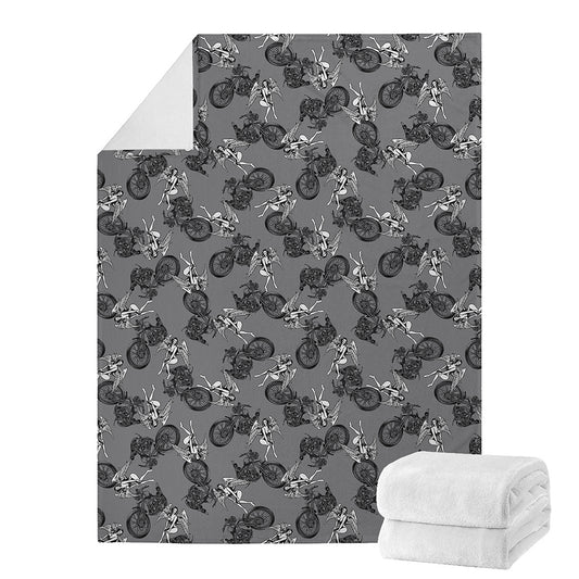Motorcycle And Angel Pattern Print Blanket