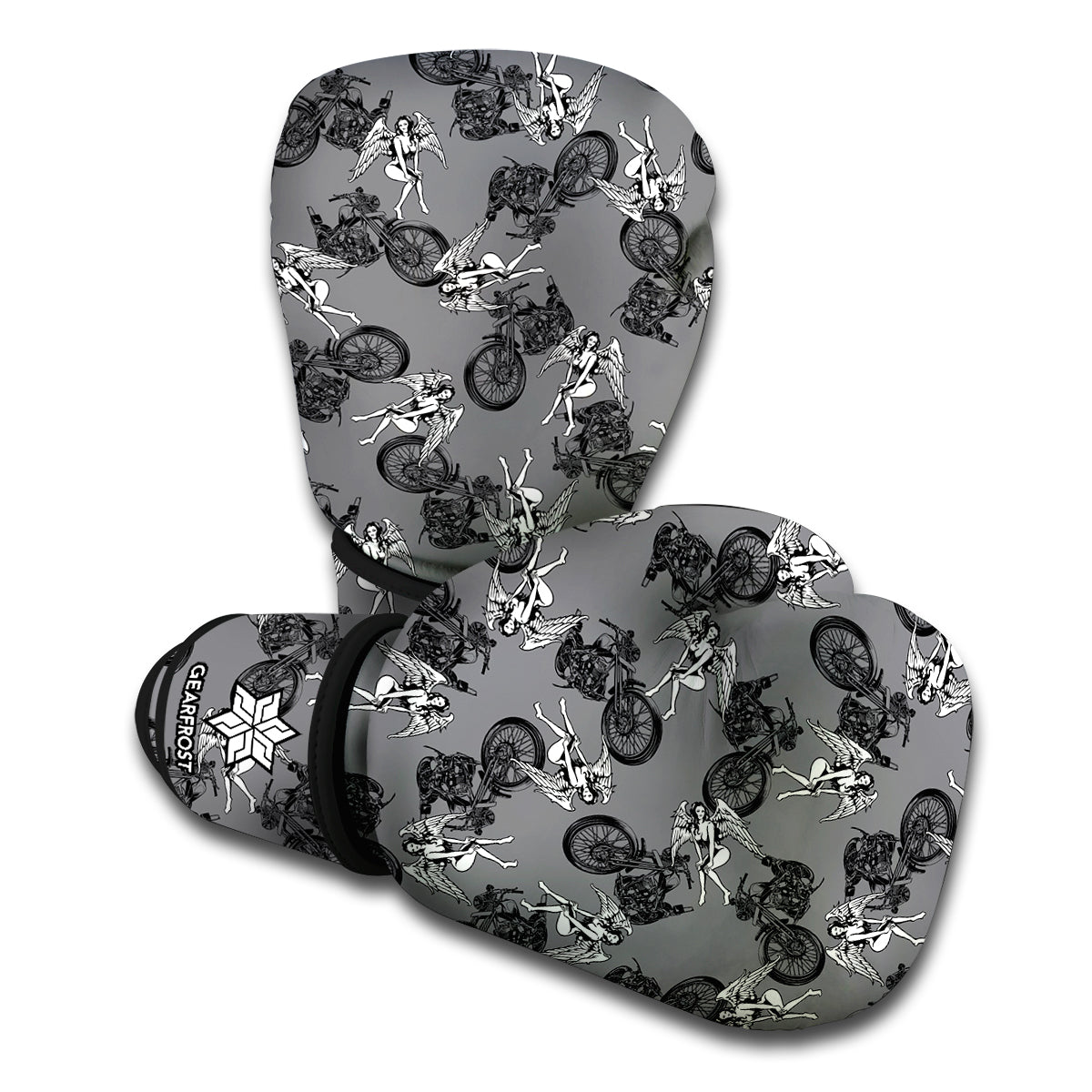Motorcycle And Angel Pattern Print Boxing Gloves