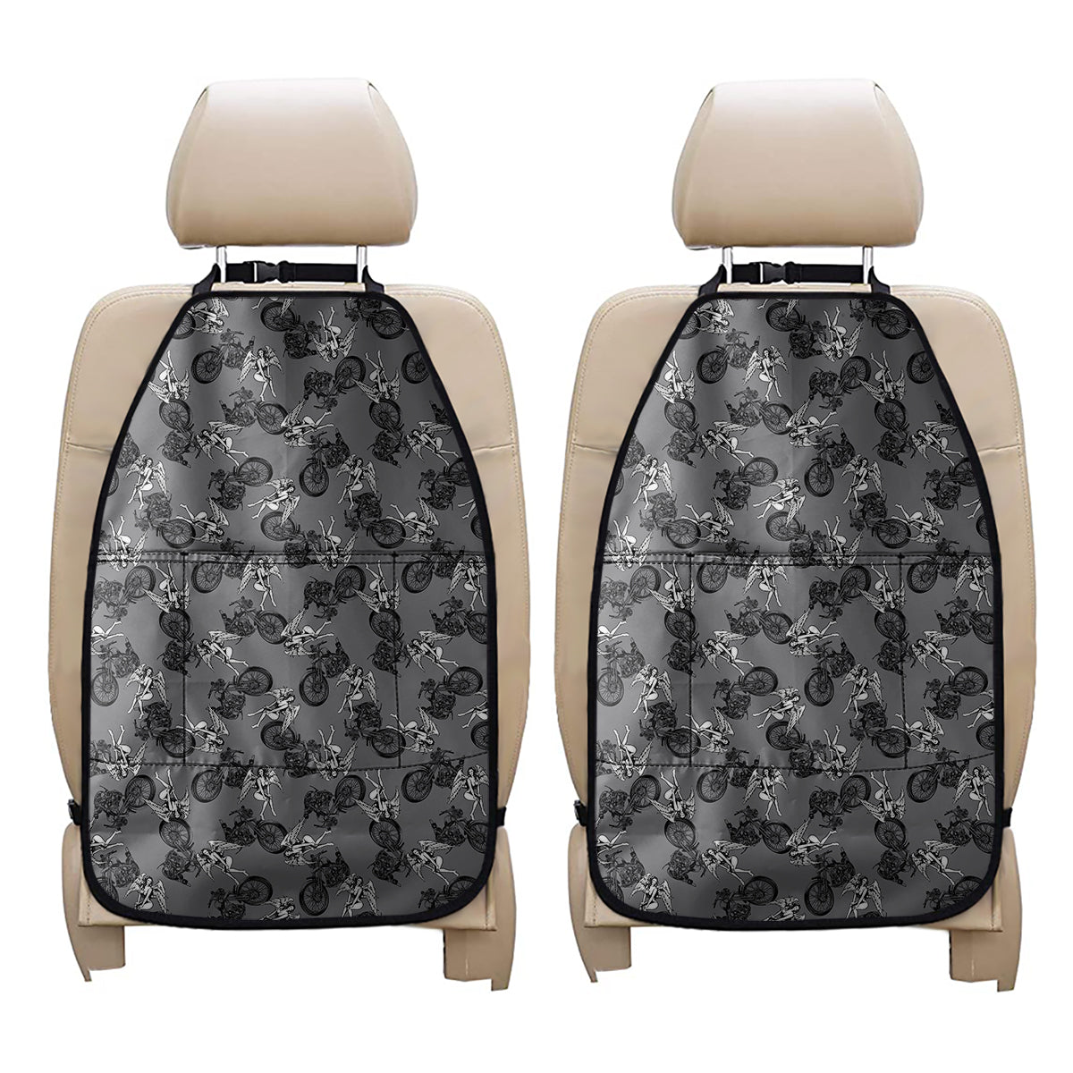 Motorcycle And Angel Pattern Print Car Seat Organizers