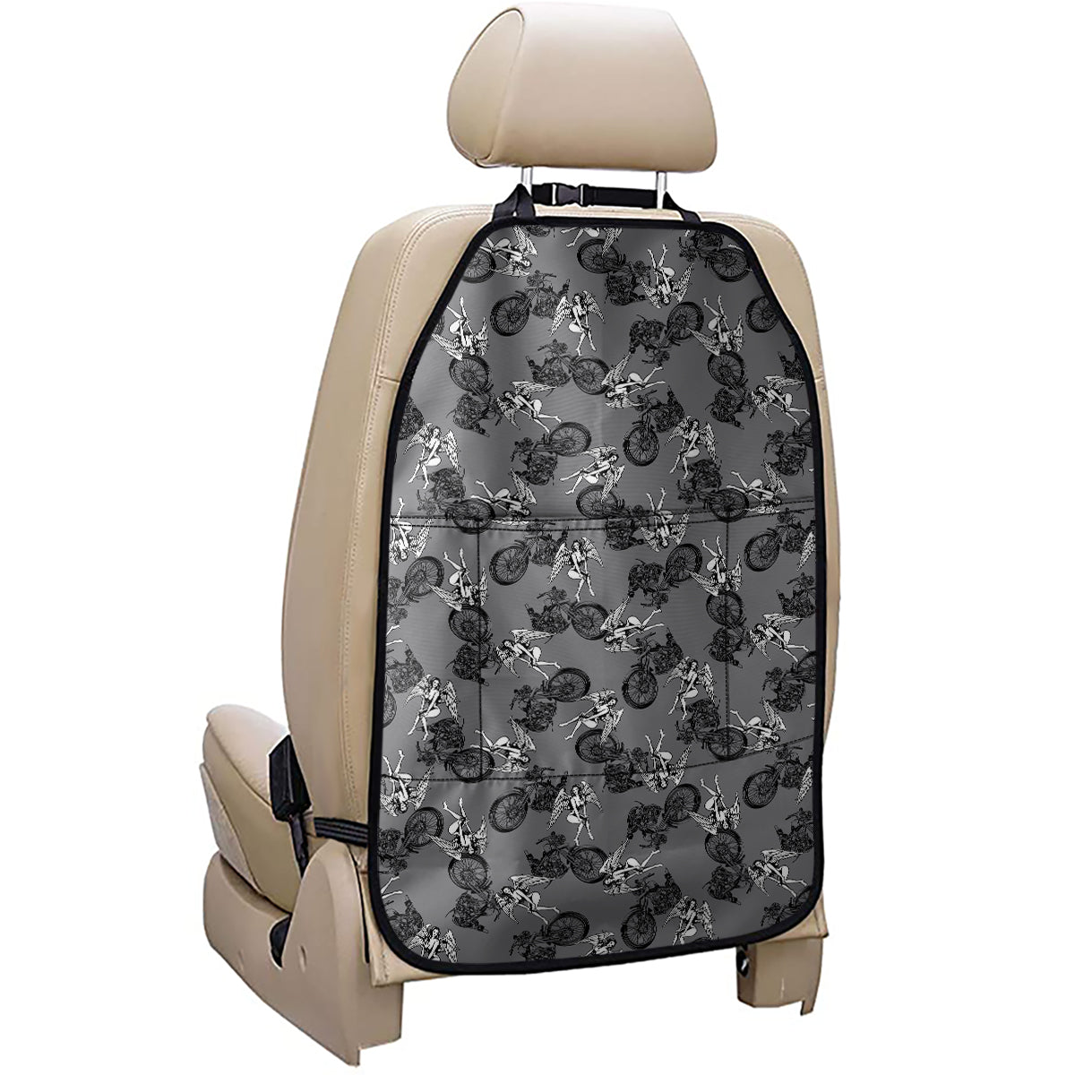 Motorcycle And Angel Pattern Print Car Seat Organizers
