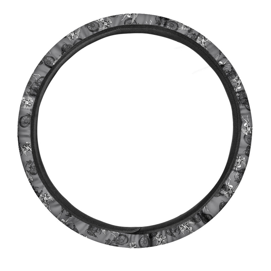 Motorcycle And Angel Pattern Print Car Steering Wheel Cover