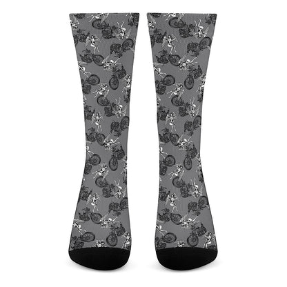 Motorcycle And Angel Pattern Print Crew Socks