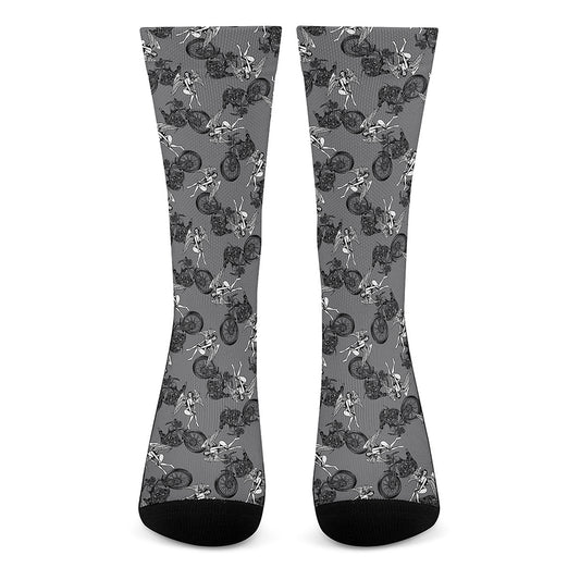 Motorcycle And Angel Pattern Print Crew Socks